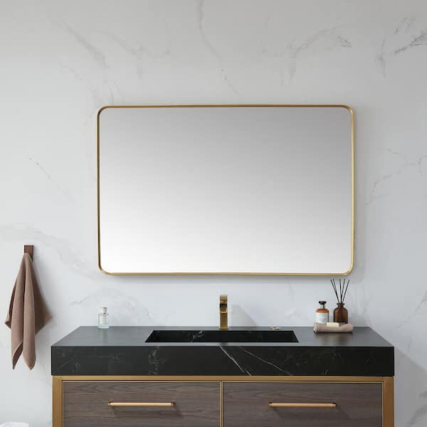 Mutriku 48 in. W x 32 in. H Metal Framed Rectangle Bathroom Vanity Mirror in Gold