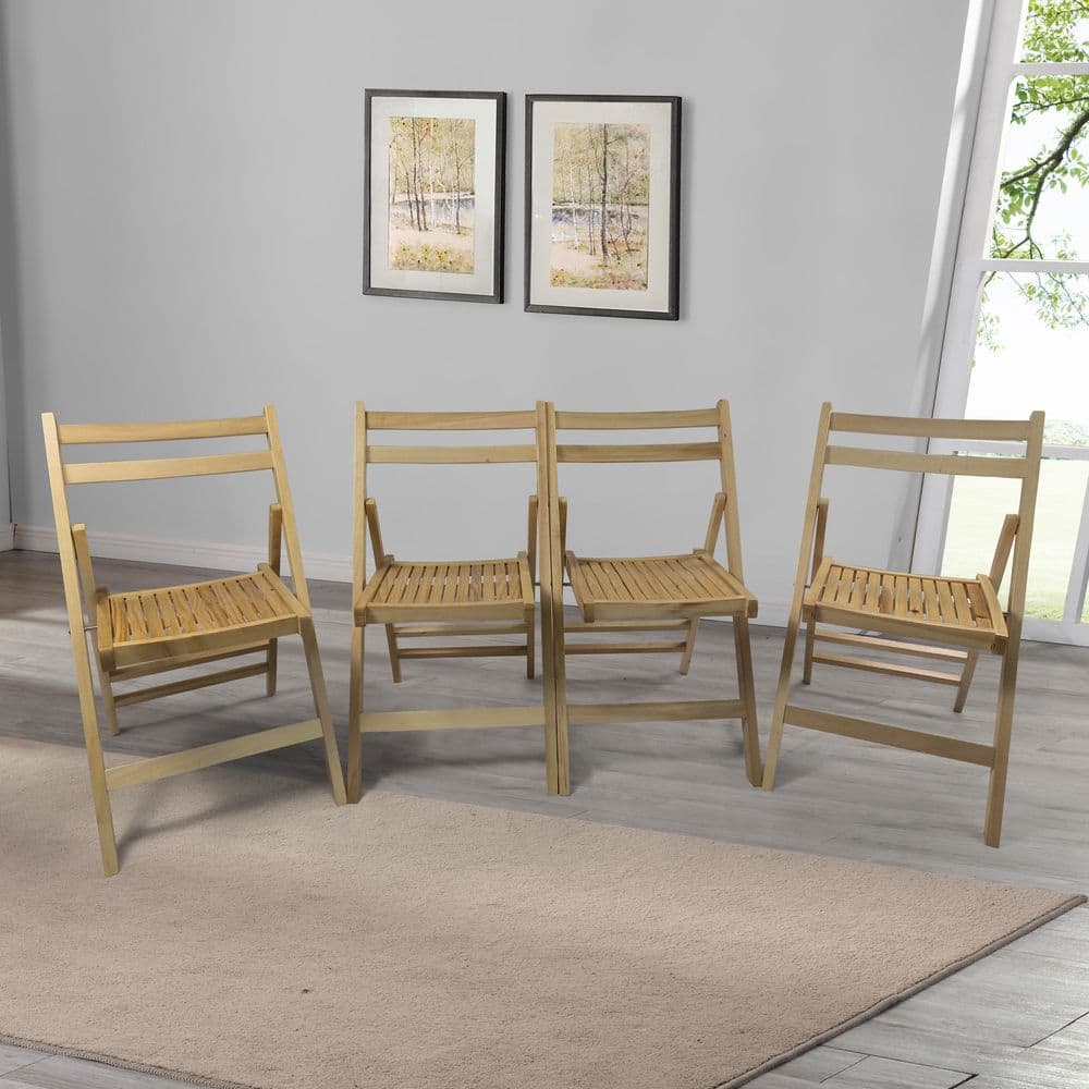 Natural Brown Slatted Wood Folding Dining Chair (Set of 4) price history on PriceWatchPro