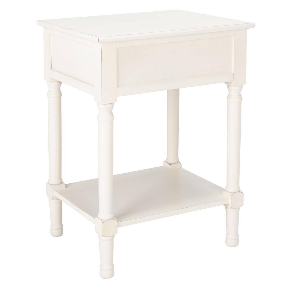 Farmhouse Chic Distressed White and Greige Wood Accent Table with Storage