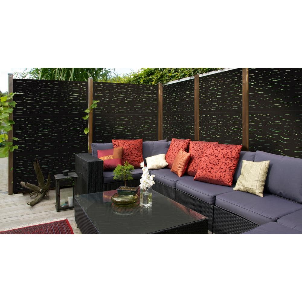 3 ft. x 5 ft. Black Ripples Decorative Privacy and Fence Panel