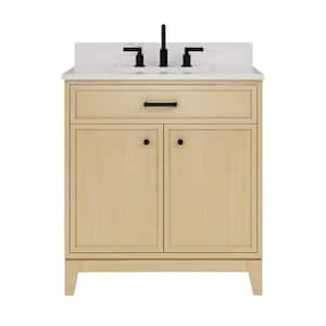 Serbia 31 in. W x 22 in. D x 34.5 in. H Single Sink Freestanding Bath Vanity in Oak with White Engineered Stone Top