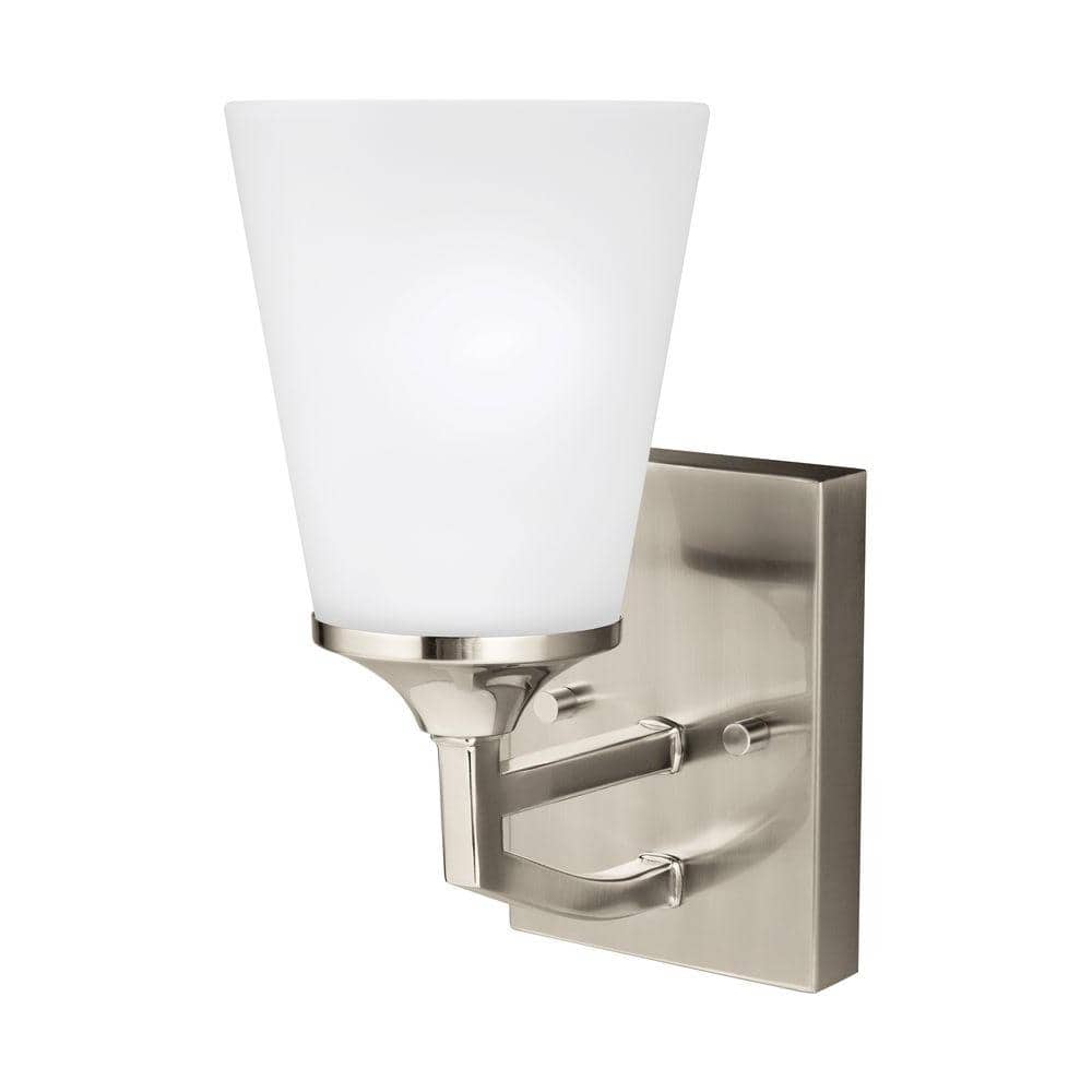 Hanford 5.12 in. 1-Light Brushed Nickel Modern Transitional Wall Sconce Bathroom Vanity Light with Satin Glass Shade price history on PriceWatchPro