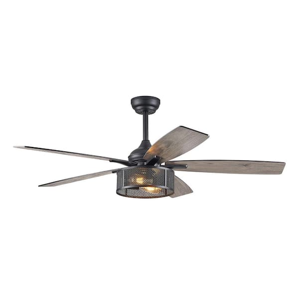 52 in. Indoor/Outdoor Downrod Mounted Black 5-Blades Ceiling Fan with Light Kit and Remote Control Included