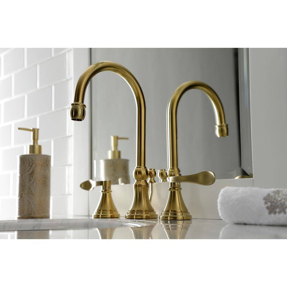 Brushed Brass Classical Nouveau French Widespread Bathroom Faucet
