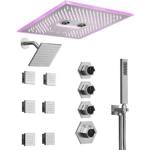 6-Spray 16 in. AuroraMist LED Shower Dual Ceiling Mount Fixed and Handheld Shower Head 2.5 GPM in Brushed Nickel