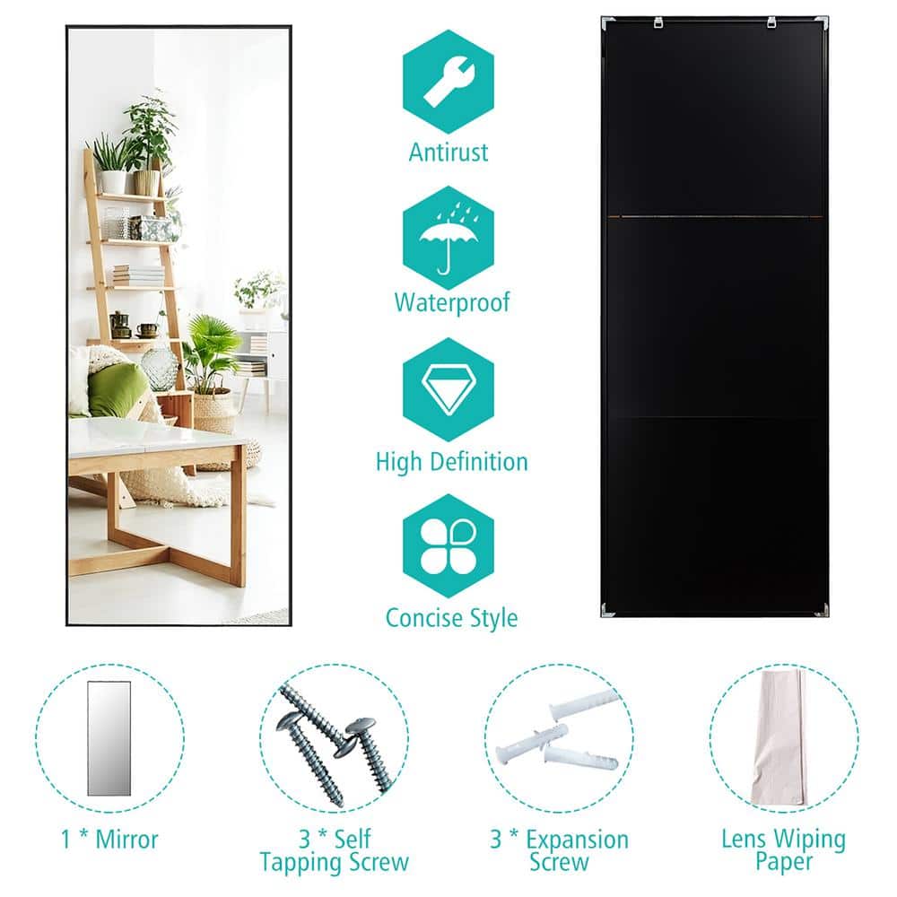 Elegant Full-Length Black and Gold Wood Framed Standing Mirror