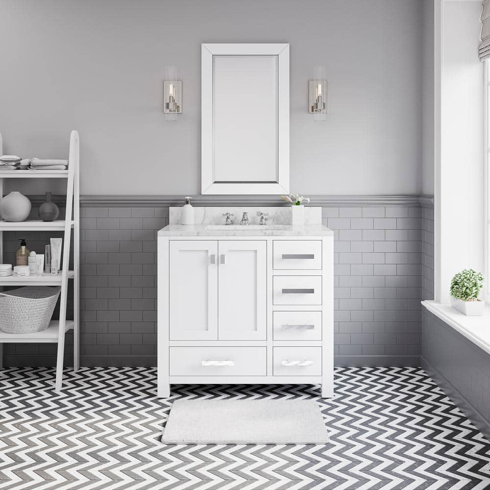 36 Quen Vanity with Undermount Sink - Midnight Navy Blue - Carrara Marble Widespread | Wood | Signature Hardware