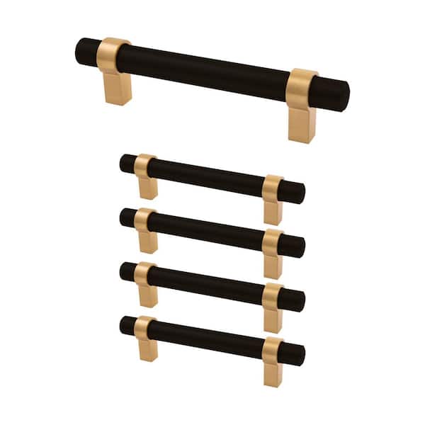 Design House Emery 3 3/4 in. (96 mm) Center-to-Center, Matte Black/Satin Gold Bar Pull, 5-Pack