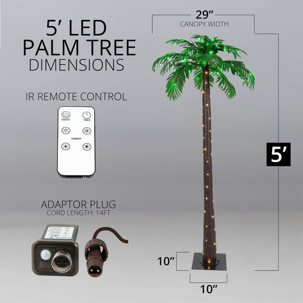 5' Green and White LED Lighted Outdoor Christmas Palm Tree