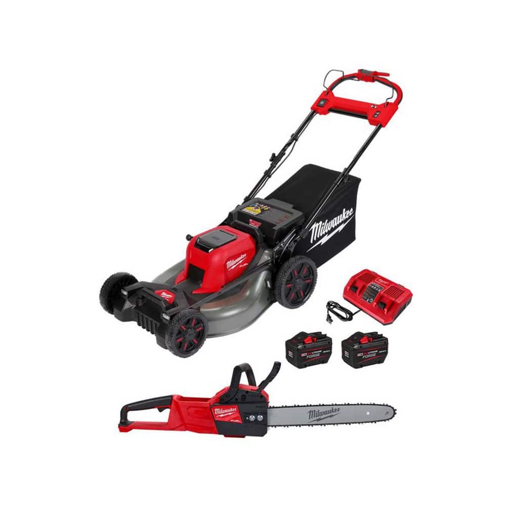 Milwaukee M18 FUEL Brushless Cordless 21 in. Dual Battery Self-Propelled Lawn Mower w/ Chainsaw, (2) 12.0Ah Batteries
