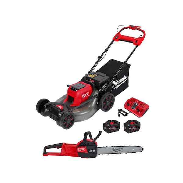 M18 FUEL Brushless Cordless 21 in. Dual Battery Self-Propelled Lawn Mower w/ Chainsaw, (2) 12.0Ah Batteries