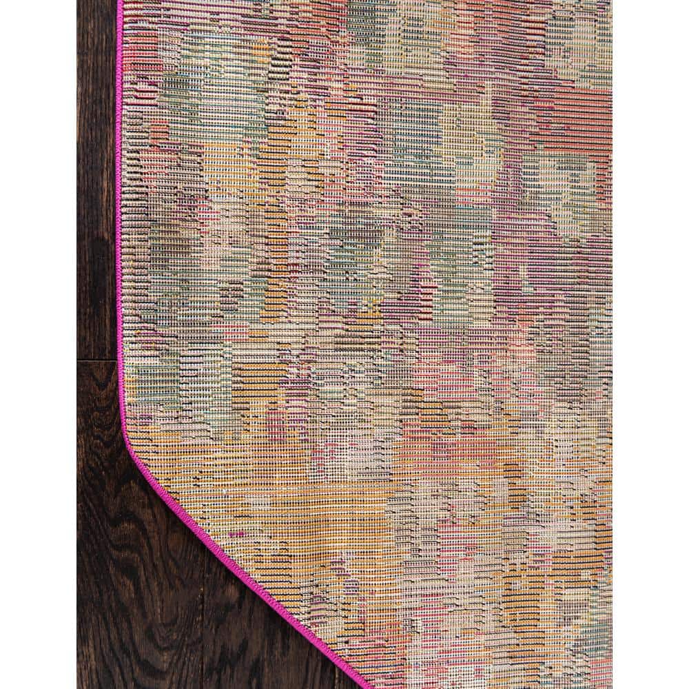 Colorful Abstract Octagon Synthetic Indoor Rug