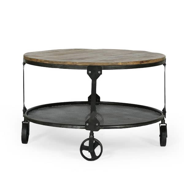 Noble House Gunnar Modern Industrial Coffee Table Set, Antique Brown, Black