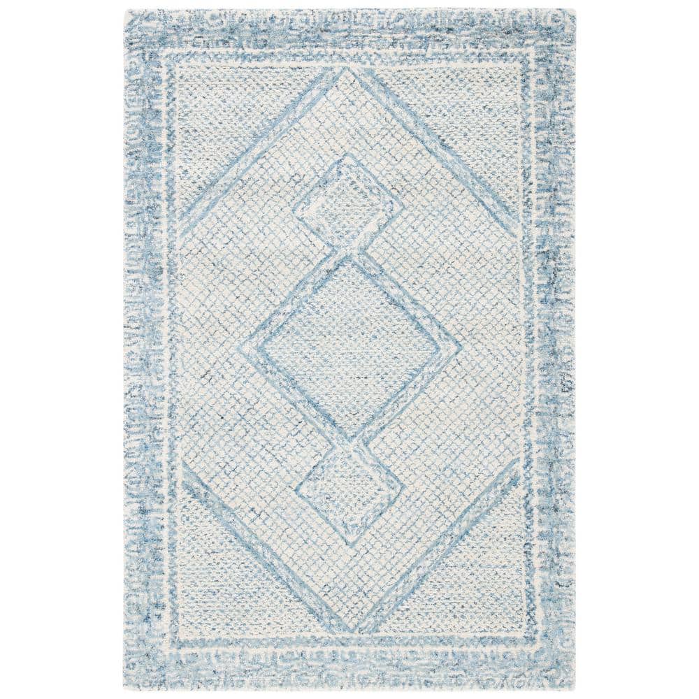 Handmade Abstract Blue Wool Area Rug - 2' x 3'