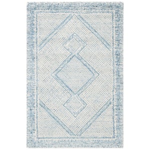 Abstract Ivory/Blue 2 ft. x 3 ft. Geometric Border Area Rug