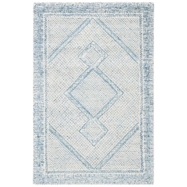 Abstract Ivory/Blue Doormat 2 ft. x 3 ft. Geometric Border Area Rug