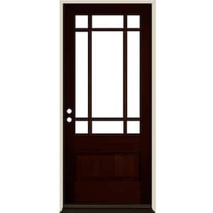 36 in. x 80 in. Craftsman Prairie 3/4 Lite Red Mahogany Stain Right-Hand/Inswing Douglas Fir Prehung Front Door