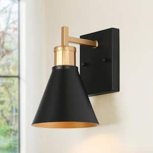 5.5 in. Modern 1-Light Black Bathroom Vanity Light, Cone Shape Bath Lighting Brass Gold Wall Sconce