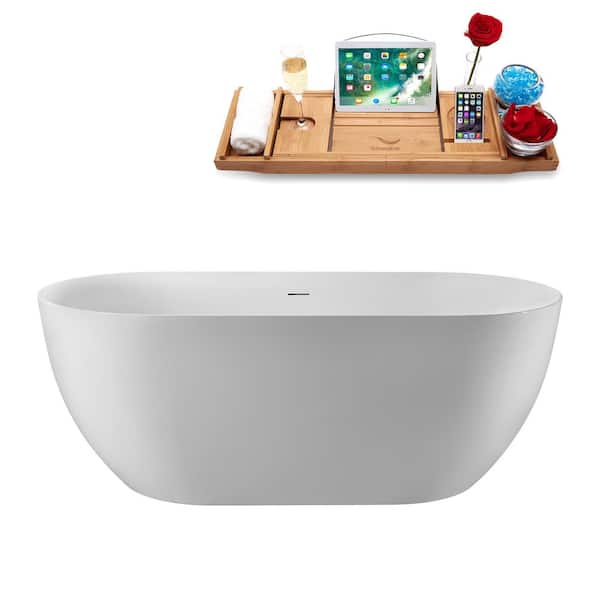 55 in. x 28 in. Acrylic Freestanding Soaking Bathtub in Glossy White With Brushed Gun Metal Drain