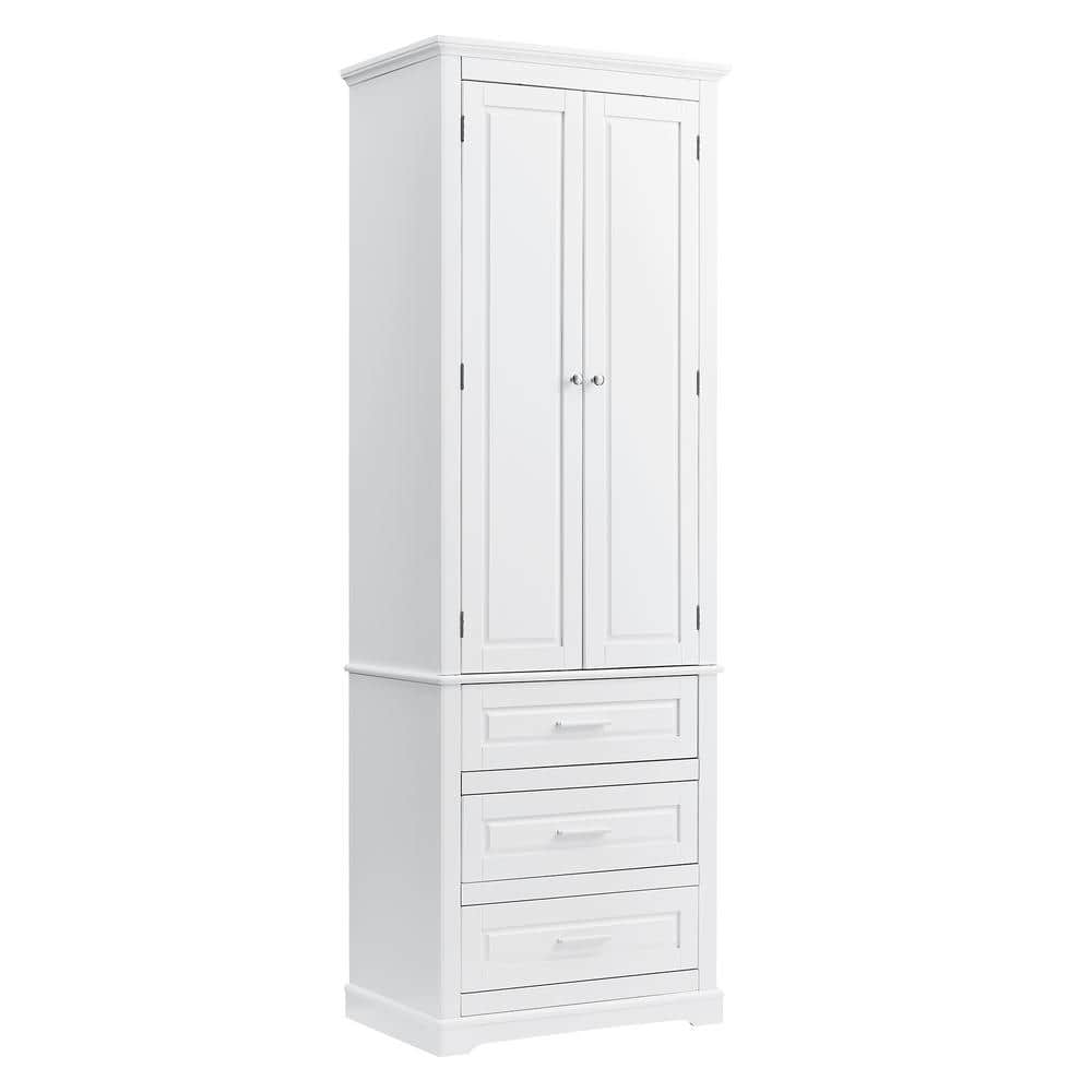 24 in. W x 15.7 in. D x 70 in. H White Linen Cabinet with 3-Drawers ...