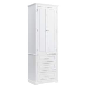 24 in. W x 15.7 in. D x 70 in. H White Linen Cabinet with 3-Drawers, Adjustable Shelves