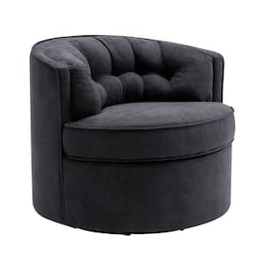 Modern Black Linen 360-Degree Swivel Round Barrel Chair, Comfy Tufted Back Fabric Accent Leisure Chair