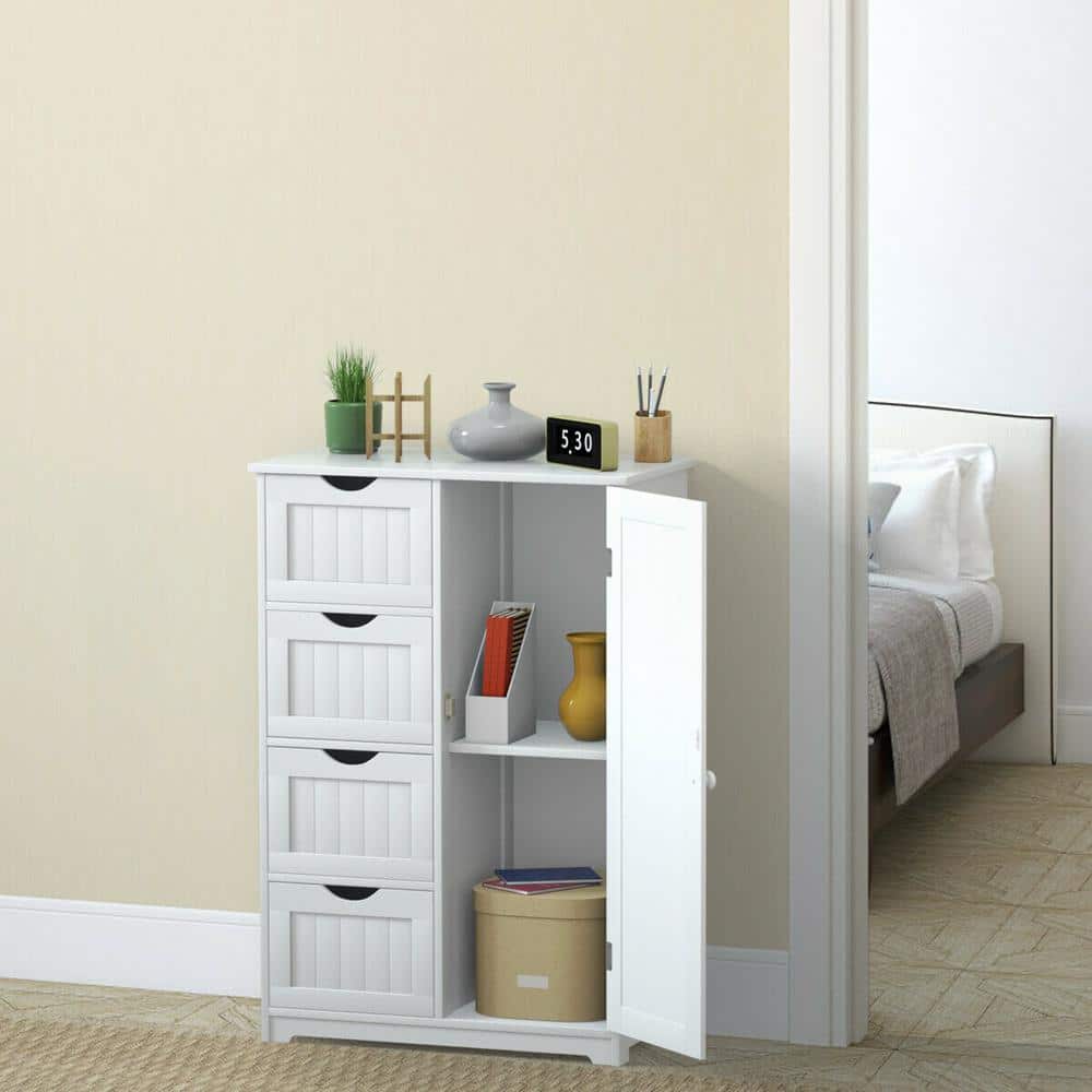 White MDF Bathroom Cabinet with Adjustable Shelving and Drawers