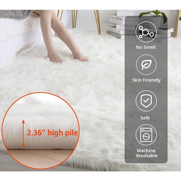 Nourideaux White 8 ft. x 10 ft. Fluffy Fuzzy Furry Faux Fur Rug