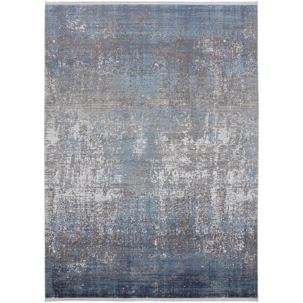 3 ft. x 5 ft. Blue and Gray Abstract Area Rug