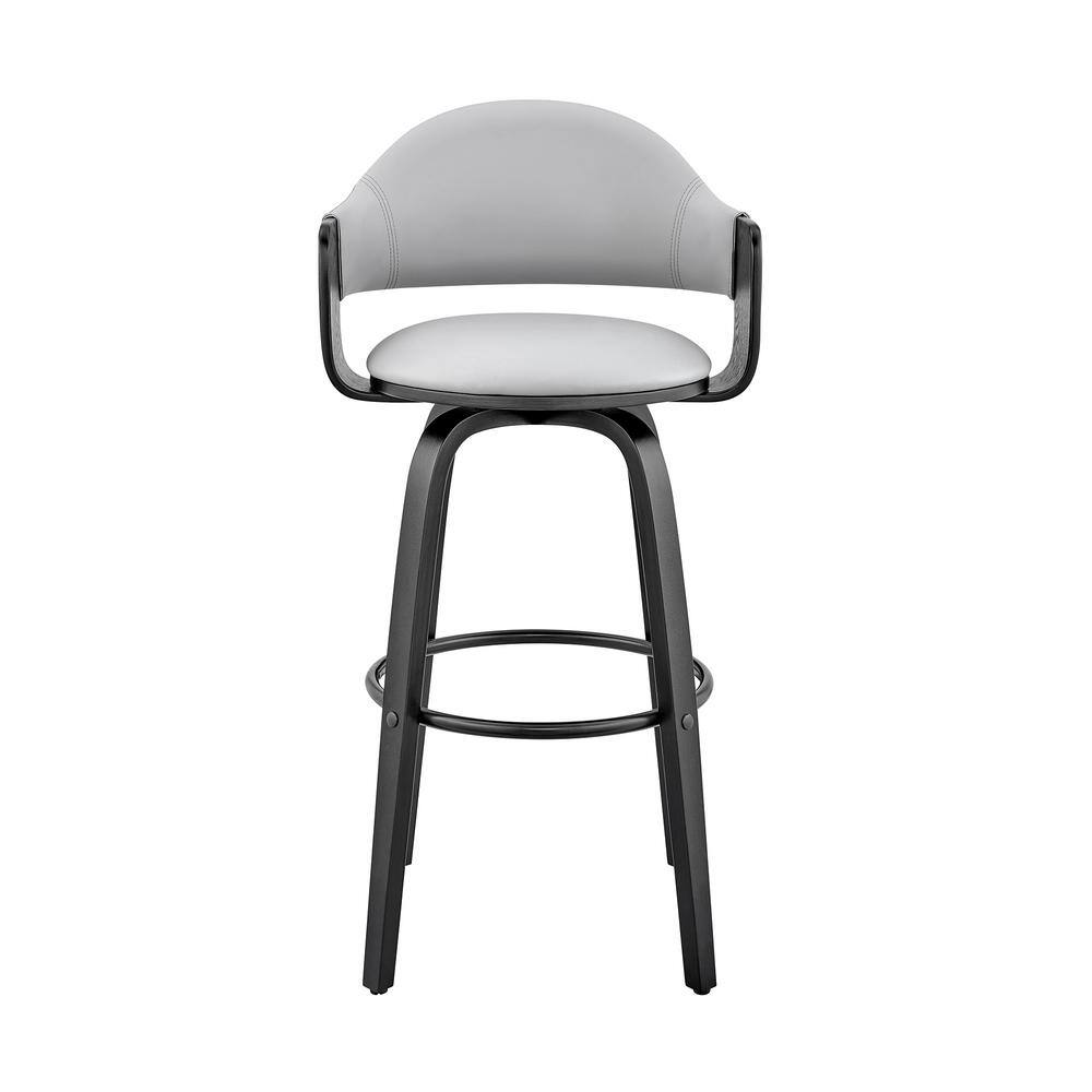 Daxton 30" Gray Faux Leather and Black Wood Swivel Bar Stool