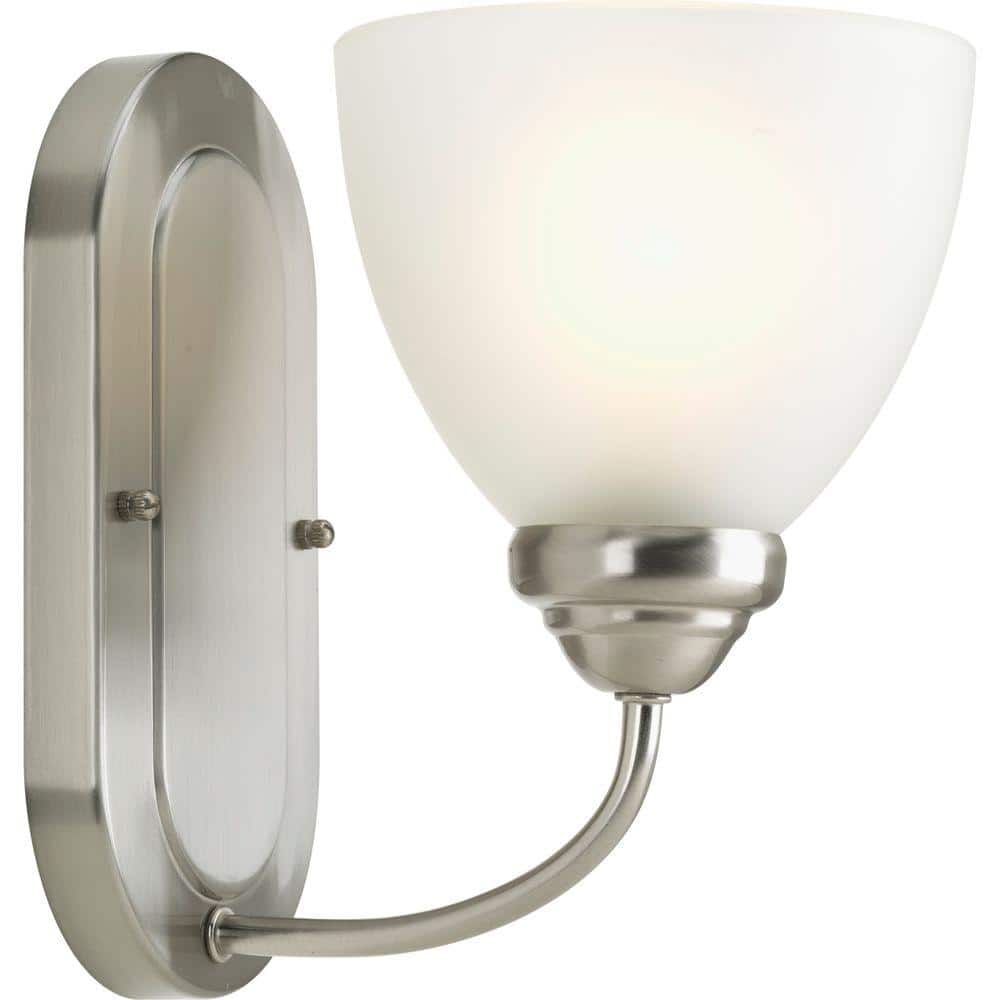 Brushed Nickel Ceramic Wall Sconce with Etched Glass Shade
