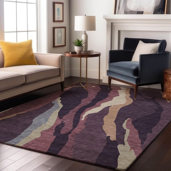 Mayfield Premium Machine Washable Abstract AMF1047 Plum 9 ft. x 12 ft. Area Rug