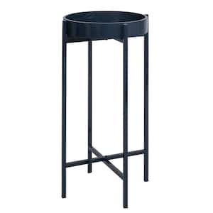 Elrond 28 in. Blue High Round Wood Top Side Tray End Table