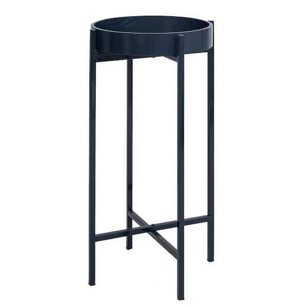 HAWOO Elrond 28 in. Blue High Round Wood Top Side Tray End Table