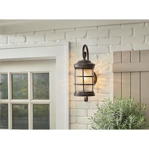 1-Light Rust Outdoor Wall Lantern Sconce with Hammer Glass