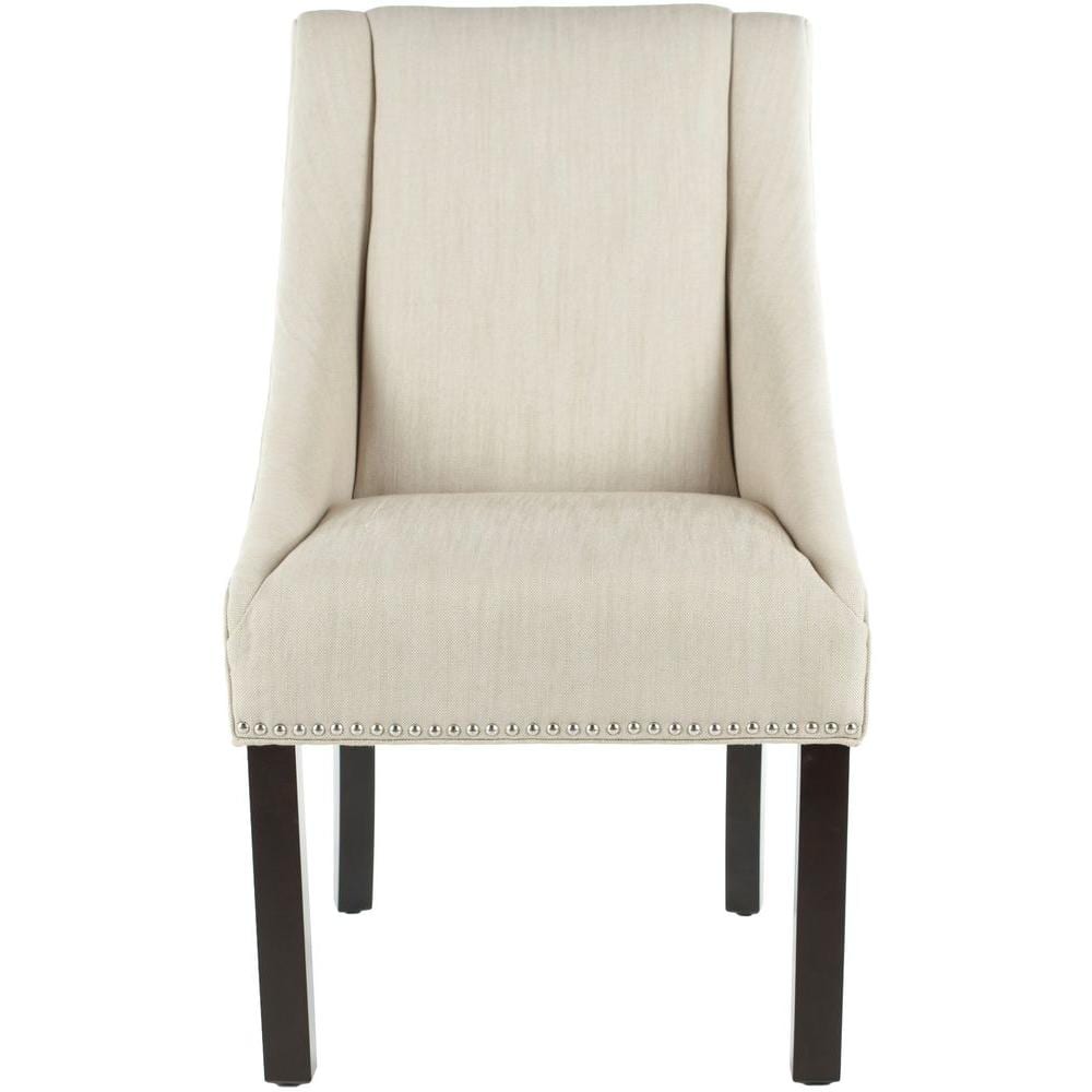 Morris Beige Linen Upholstered Dining Chairs with Birch Legs, Set of 2