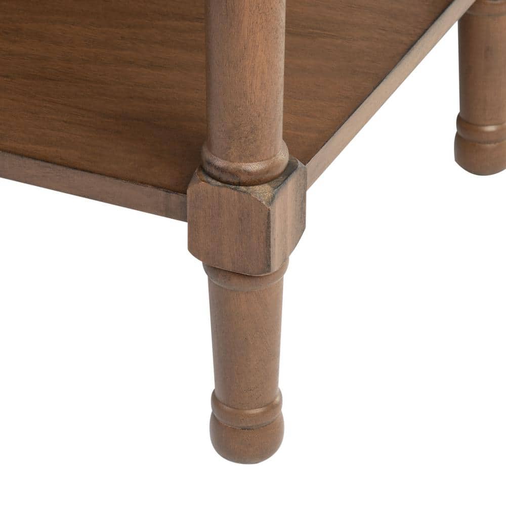 Peyton French Brown Wood Storage End Table with Herringbone Drawer
