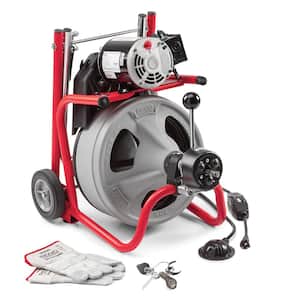 K-400 AutoFeed Drain Cleaning Snake Auger 120-Volt Drum Machine and C-32IW 3/8 in. x 75 ft. Cable + Tool Set & Gloves