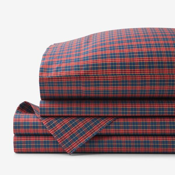 The Company Store Company Cotton Christmas Red/Navy Plaid Twin Cotton Percale Duvet