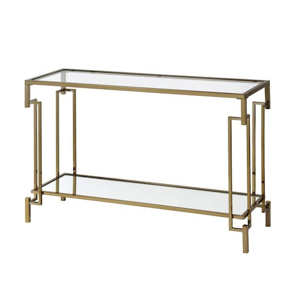 Furniture of America Elrod 43.25 in. Champagne Rectangle Glass Console Table