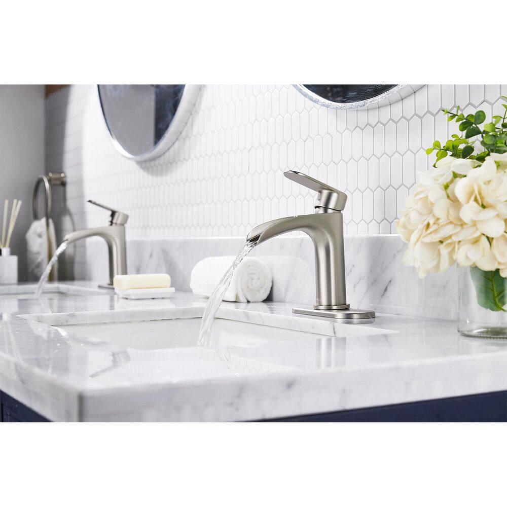 Brushed Nickel Waterfall Single Handle Bathroom Faucet with Pop-Up Drain