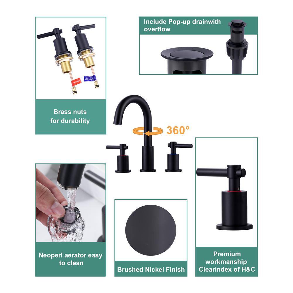 Matte Black 8-Inch Widespread Double Handle Bathroom Faucet