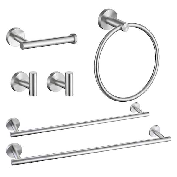 BYH build your home 6-Piece Wall Mount Stainless Steel Bathroom Towel Rack Set in Brushed Nickel