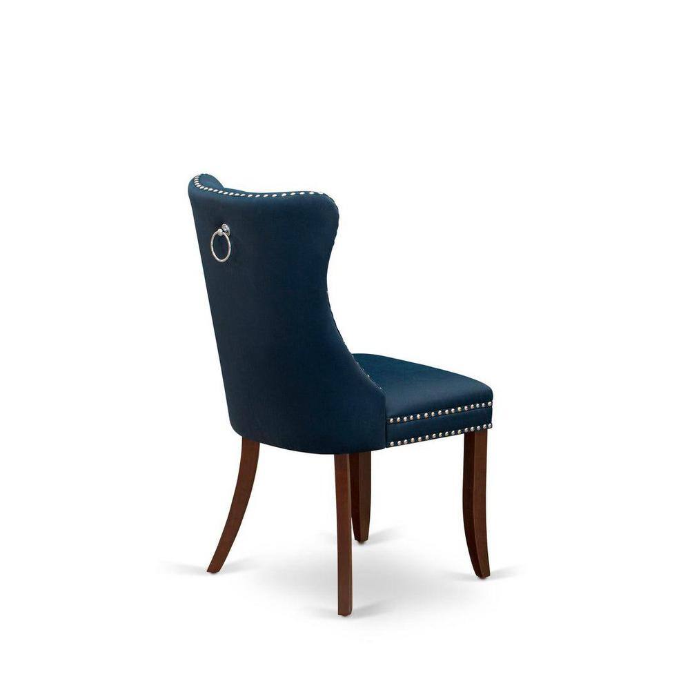 Mahogany 5-Piece Dining Set with Navy Blue Faux Leather Chairs