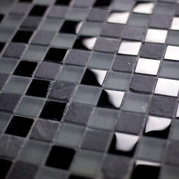 Mineral Gray Black 12 in. x 12 in. Square Glass and Stone Mosaic Wall Tile (1 sq.ft/Each)