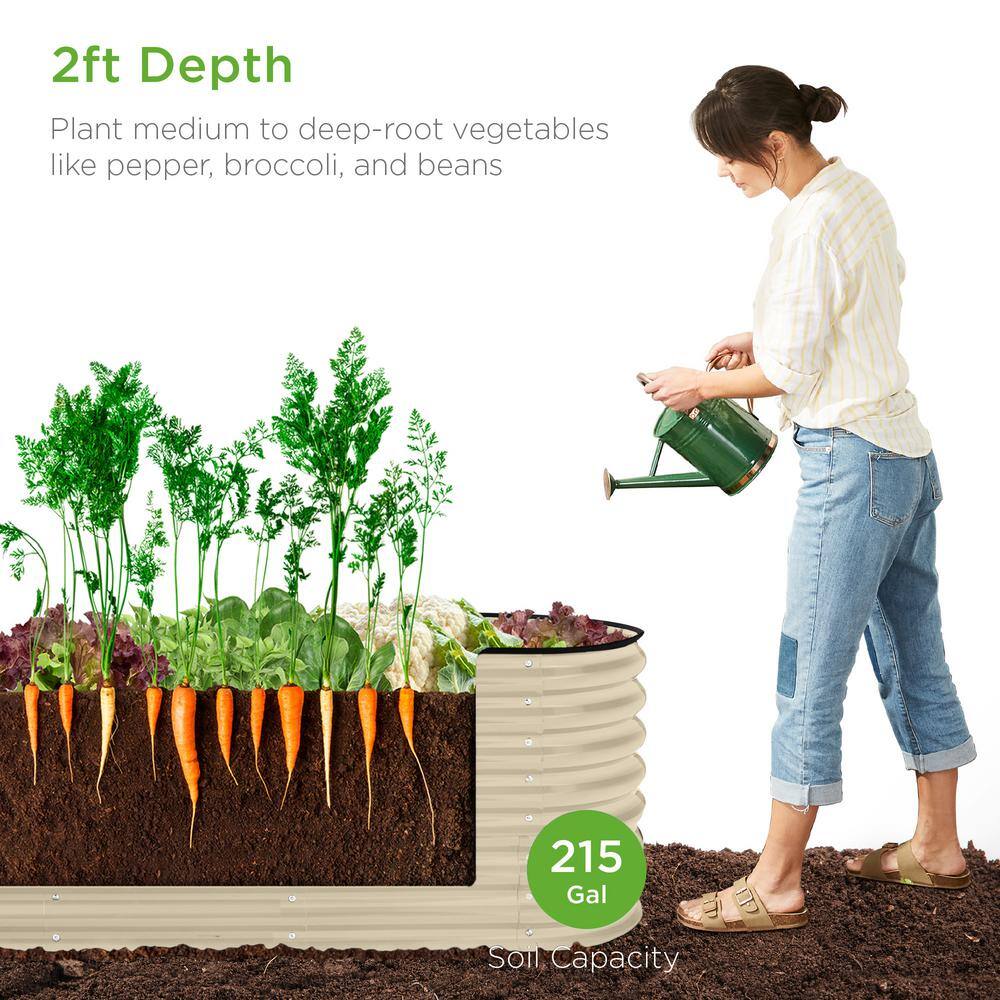 Beige 8ft Oval Steel Raised Garden Bed Planter Box