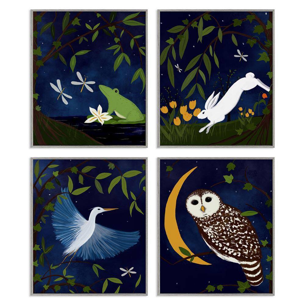 Nighttime Pond Animals by Michelle Ingari Designs 4-Pieces Gray Framed Animal Giclee Art Print 14 in. x 11 in. price history on PriceWatchPro