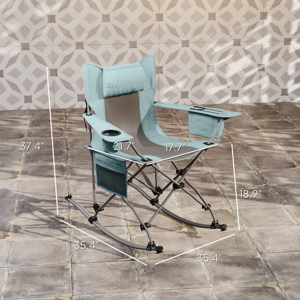 Outsunny Folding Rocking Camping Chairs, Portable Outdoor Rocking Chairs  with Headrest, Cup Holder, Carry Bag Pack, Gray 84G-787V00GY