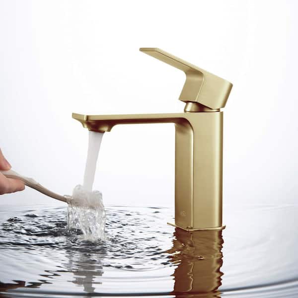 Single Handle Lever Handle Single Hole Bathroom Sink Faucet with Supply Lines and Pop-Up Drain in Brushed Gold