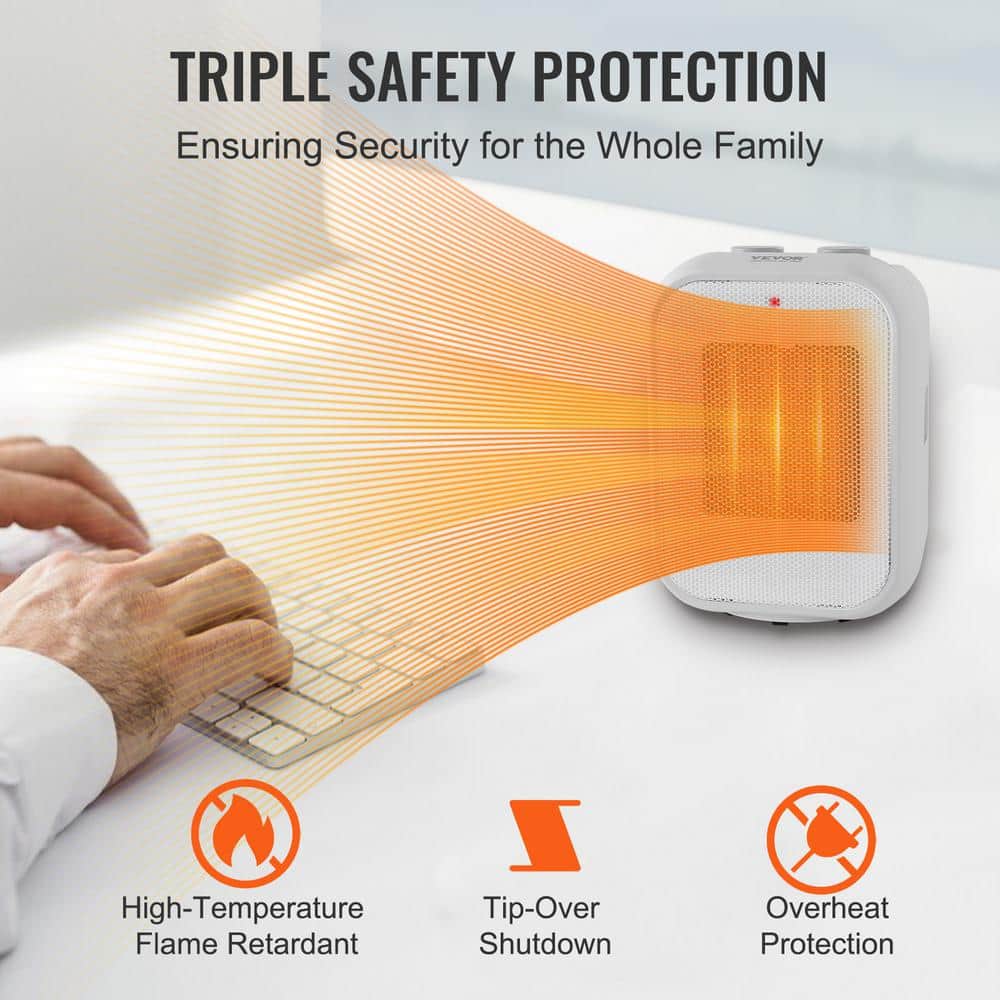 Compact White Ceramic Electric Space Heater with Thermostat